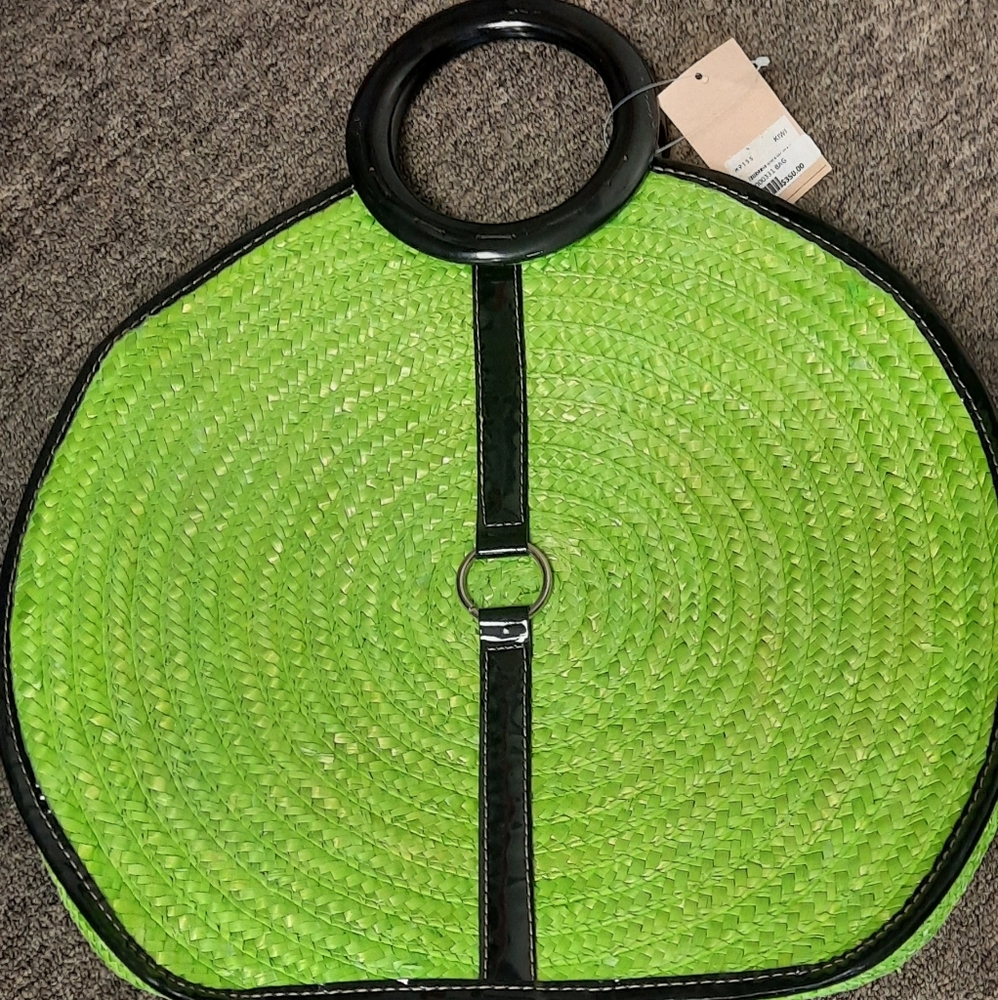 Green and Black straw purse